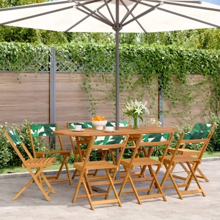 Sillas de jardín reclinables 8 uds madera maciza y tela verde by , Garden chairs - Ref: Foro24-3214624, Price: 311,77 €, Disc...