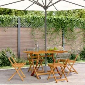 Faltbare Gartenstühle, 6 Stück Massivholz und graues PE-Rattan von , Gartenstühle - Ref: Foro24-3214595, Preis: 156,50 €, Rab...