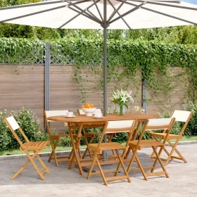 Sillas jardín plegables 6 uds tela madera maciza y tela crema by , Garden chairs - Ref: Foro24-3214611, Price: 223,05 €, Disc...