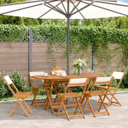 Faltbare Gartenstühle, 6 Stück, Massivholz und cremefarbener Stoff. von , Gartenstühle - Ref: Foro24-3214611, Preis: 211,28 €...