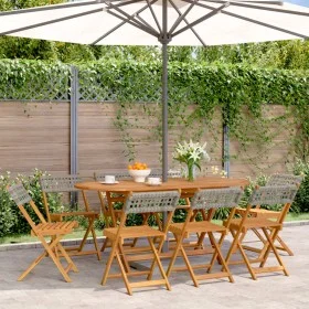 Sillas de jardín plegables 8 uds madera maciza y ratán PE gris by , Garden chairs - Ref: Foro24-3214597, Price: 299,78 €, Dis...