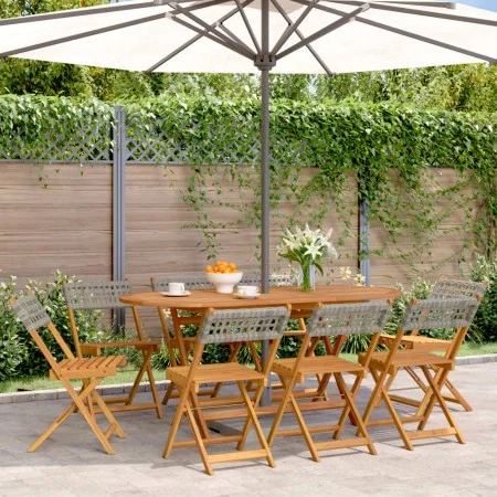 Faltbare Gartenstühle, 8 Stück Massivholz und graues PE-Rattan von , Gartenstühle - Ref: Foro24-3214597, Preis: 299,78 €, Rab...