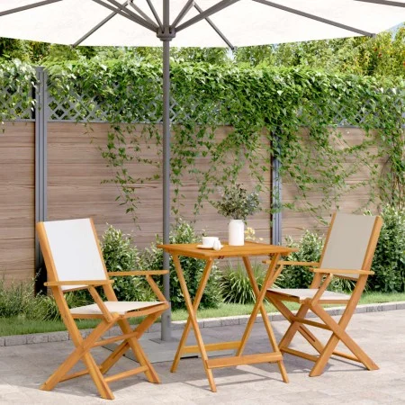 3-teiliges Bistro-Set aus Stoff und massivem Holz in Creme-Weiß. von , Gartensets - Ref: Foro24-3281808, Preis: 164,67 €, Rab...