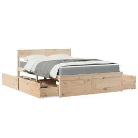 Bed with drawers and solid pine wood mattress 140x190 cm by , Beds and slatted bases - Ref: Foro24-3281910, Price: 454,98 €, ...