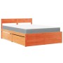 Bed with drawers and pine wood mattress, brown wax, 140x190 cm. by , Beds and slatted bases - Ref: Foro24-3281912, Price: 496...