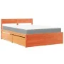 Bed with drawers and pine wood mattress, brown wax, 140x190 cm. by , Beds and slatted bases - Ref: Foro24-3281912, Price: 489...