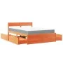 Bed with drawers and pine wood mattress, brown wax, 140x190 cm. by , Beds and slatted bases - Ref: Foro24-3281912, Price: 489...