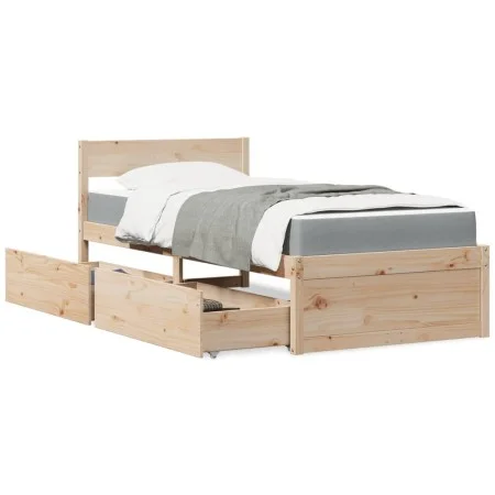 Bed with drawers and solid white pine mattress 90x190 cm by , Beds and slatted bases - Ref: Foro24-3281919, Price: 309,38 €, ...