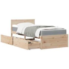 Bed with drawers and solid pine wood mattress 100x200 cm by , Beds and slatted bases - Ref: Foro24-3281904, Price: 290,41 €, ...