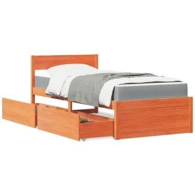 Bed with drawers and solid pine wood mattress brown 100x200 cm by , Beds and slatted bases - Ref: Foro24-3281906, Price: 338,...