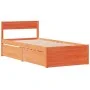 Bed with drawers and solid pine wood mattress brown 100x200 cm by , Beds and slatted bases - Ref: Foro24-3281906, Price: 338,...