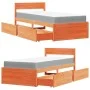 Bed with drawers and solid pine wood mattress brown 100x200 cm by , Beds and slatted bases - Ref: Foro24-3281906, Price: 338,...