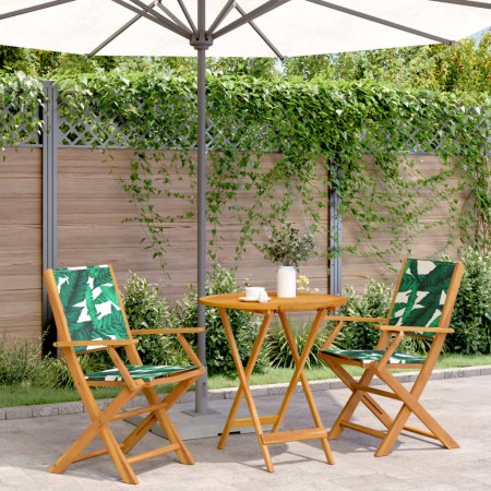 3-teiliges Bistro-Set aus Stoff, massivem Holz und Blattmuster. von , Gartensets - Ref: Foro24-3281860, Preis: 170,97 €, Raba...