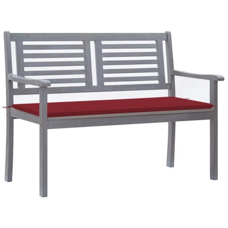 Banco de jardín 2 plazas madera eucalipto gris y cojín 120 cm de , Bancos de jardín - Ref: Foro24-3061032, Precio: 187,53 €