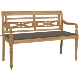 Batavia solid teak wood bench with taupe gray cushion 120 cm by , garden benches - Ref: Foro24-3062162, Price: 223,90 €, Disc...