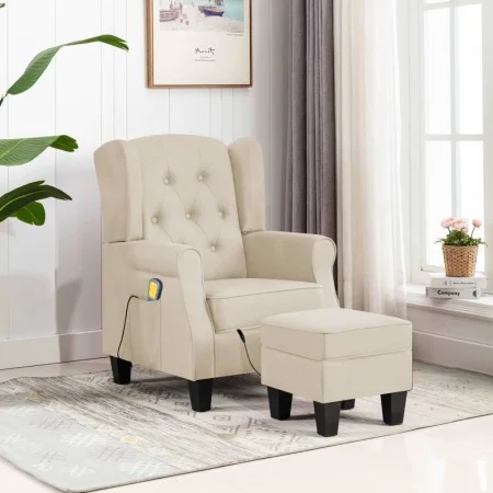 Sillón de masaje con reposapiés tela crema de vidaXL, Sillones de masaje eléctricos - Ref: Foro24-320170, Precio: 252,83 €, D...