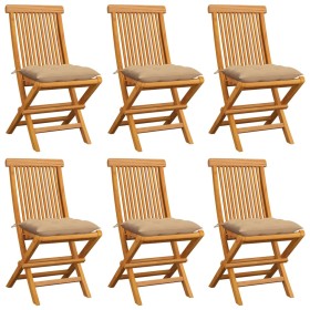 Gartenstühle 6 Stück mit beigen Kissen aus Teakholz von , Gartenstühle - Ref: Foro24-3065608, Preis: 391,48 €, Rabatt: %