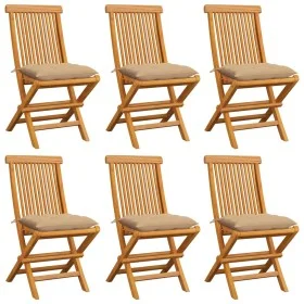 Sillas de jardín 6 uds con cojines beige madera de teca de , Sillas de jardín - Ref: Foro24-3065608, Precio: 386,55 €, Descue...