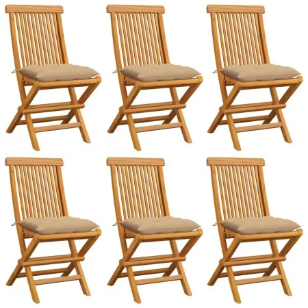 Garden chairs 6 units with beige cushions teak wood by , Garden chairs - Ref: Foro24-3065608, Price: 386,55 €, Discount: %