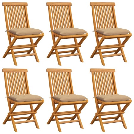 Gartenstühle 6 Stück mit beigen Kissen aus Teakholz von , Gartenstühle - Ref: Foro24-3065608, Preis: 391,48 €, Rabatt: %
