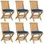 Garden chairs 6 units solid teak wood with blue cushions by , Garden chairs - Ref: Foro24-3065615, Price: 399,81 €, Discount: %