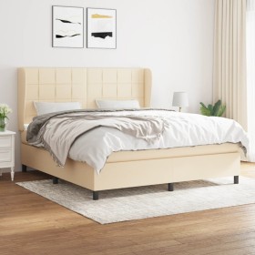 Cama box spring con colchón tela color crema 180x200 cm de , Camas y somieres - Ref: Foro24-3127986, Precio: 651,22 €, Descue...