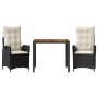 Set comedor de jardín 3 pzas con cojines ratán sintético negro de , Conjuntos de jardín - Ref: Foro24-3213085, Precio: 343,52...