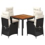 Set de muebles jardín 5 pzas con cojines ratán sintético negro