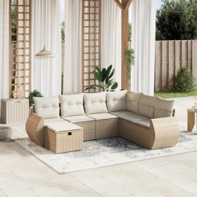 Garden set with 7 pieces of sofas and beige synthetic rattan cushions. by , Garden sets - Ref: Foro24-3264144, Price: 497,19 ...