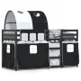 Bunk bed with solid pine wood curtains in white and black, 90x190 cm. by , Beds and slatted bases - Ref: Foro24-3283973, Pric...