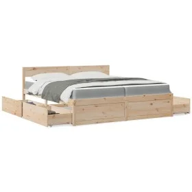 Bed with drawers and pine wood mattress, brown wax, 200x200 cm. by , Beds and slatted bases - Ref: Foro24-3281886, Price: 666...