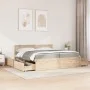 Bed with drawers and pine wood mattress, brown wax, 200x200 cm. by , Beds and slatted bases - Ref: Foro24-3281886, Price: 666...