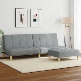 Two-seater sofa bed with light gray fabric ottoman by , Sofas - Ref: Foro24-3258138, Price: 300,42 €, Discount: %