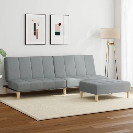 Two-seater sofa bed with light gray fabric ottoman by , Sofas - Ref: Foro24-3258138, Price: 300,42 €, Discount: %