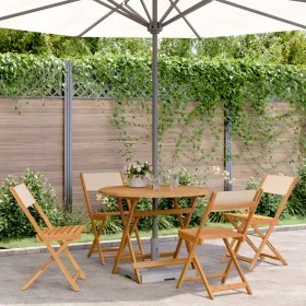 5-piece garden dining set, solid wood with beige fabric. by , Garden sets - Ref: Foro24-3281775, Price: 260,94 €, Discount: %