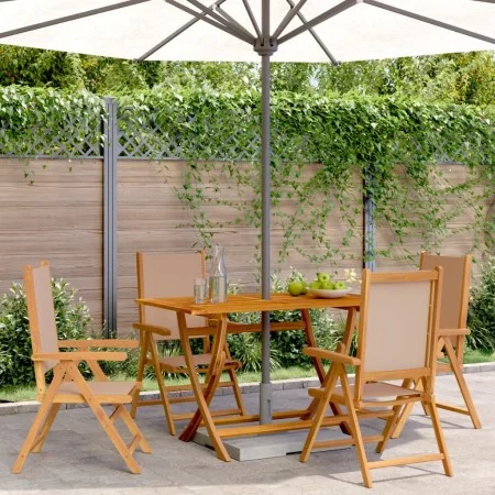 Sillas de jardín reclinables 4 uds madera maciza y tela taupe de , Sillas de jardín - Ref: Foro24-3214544, Precio: 290,94 €, ...