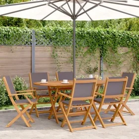 Folding garden chairs 6 pcs solid wood and anthracite fabric by , Garden chairs - Ref: Foro24-3214578, Price: 323,00 €, Disco...