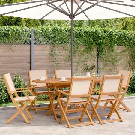 Faltbare Gartenstühle, 4 Stück, Massivholz und beige Stoff von , Gartenstühle - Ref: Foro24-3214584, Preis: 380,96 €, Rabatt: %