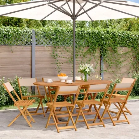 Faltbare Gartenstühle, 8 Stück, Massivholz und beige Stoff von , Gartenstühle - Ref: Foro24-3214621, Preis: 330,90 €, Rabatt: %