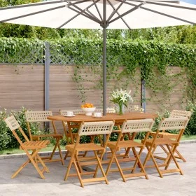 Faltbare Gartenstühle, 8 Stück, Massivholz und PE-Rattan in Beige. von , Gartenstühle - Ref: Foro24-3214600, Preis: 326,24 €,...