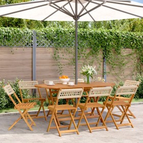 Folding garden chairs 8 pcs solid wood and beige PE rattan by , Garden chairs - Ref: Foro24-3214600, Price: 323,49 €, Discoun...