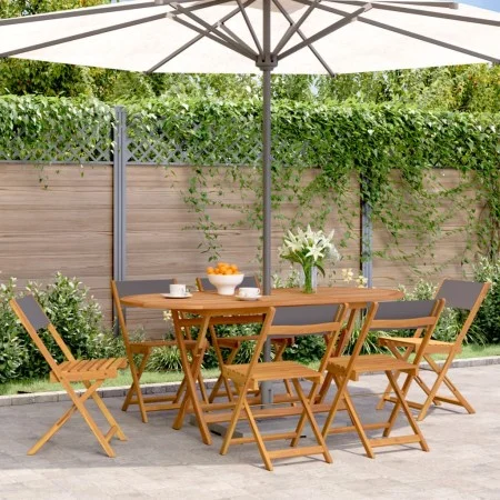 Folding garden chairs 6 pcs solid wood and anthracite fabric by , Garden chairs - Ref: Foro24-3214614, Price: 249,08 €, Disco...