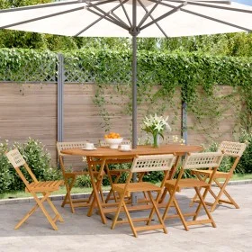 Faltbare Gartenstühle, 6 Stück, Massivholz und PE-Rattan in Beige. von , Gartenstühle - Ref: Foro24-3214599, Preis: 246,09 €,...