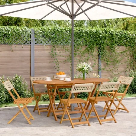 Folding garden chairs 6 pcs solid wood and beige PE rattan by , Garden chairs - Ref: Foro24-3214599, Price: 246,09 €, Discoun...