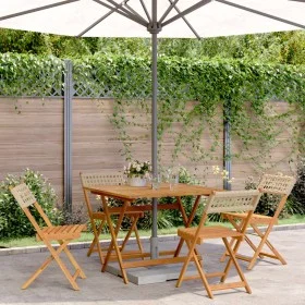 5-piece garden dining set made of PE rattan and solid beige wood. by , Garden sets - Ref: Foro24-3281780, Price: 268,21 €, Di...