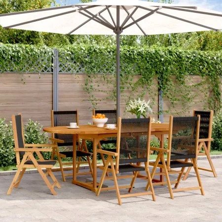 Set de comedor jardín 7 pzas polipropileno madera maciza negro de , Conjuntos de jardín - Ref: Foro24-3281721, Precio: 789,33...