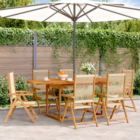 Set de comedor jardín 7 pzas polipropileno madera maciza beige de , Conjuntos de jardín - Ref: Foro24-3281723, Precio: 753,14...