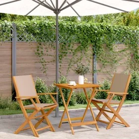 3-teiliges Bistro-Set aus Stoff und massivem Holz in Taupe-Farbe. von , Gartensets - Ref: Foro24-3281810, Preis: 184,60 €, Ra...