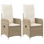 Sillones reclinables de jardín con cojines beige 2 uds ratán PE de , Sillas de jardín - Ref: Foro24-365688, Precio: 261,81 €,...