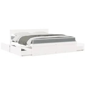 Bed with drawers and solid pine wood white mattress 180x200 cm by , Beds and slatted bases - Ref: Foro24-3281890, Price: 569,...